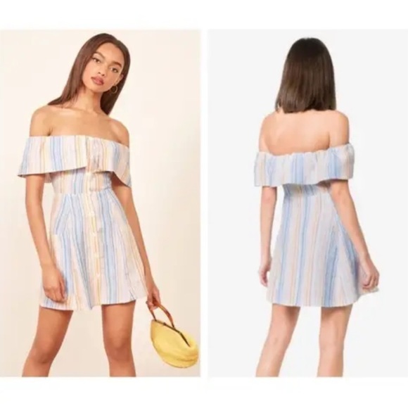 REFORMATION NWOT Landy Off The Shoulder Linen Dress - Picture 2 of 7